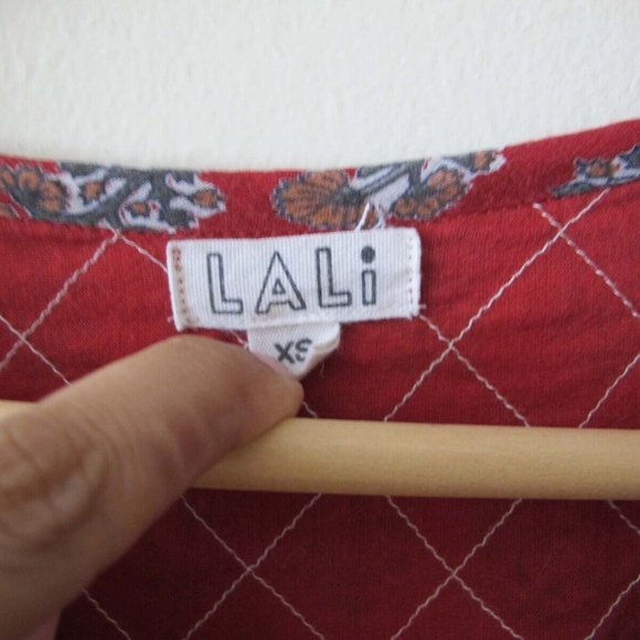 Lali Kids Womens Dress Eleanor XS Red Indian Block Print Peasant Boho - Picture 4 of 5